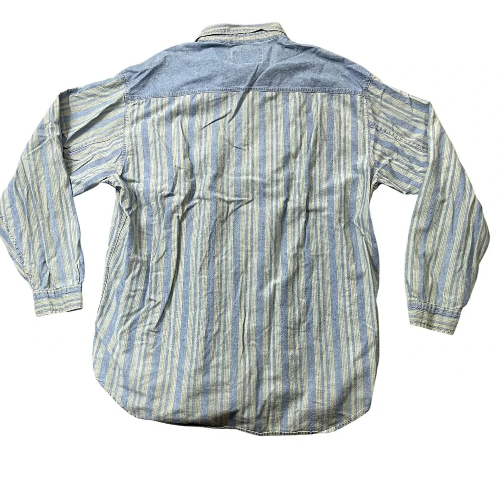 Levis Vintage Blue Stripe Large Long Sleeve Button Up 100% Cotton‎ Shirt
